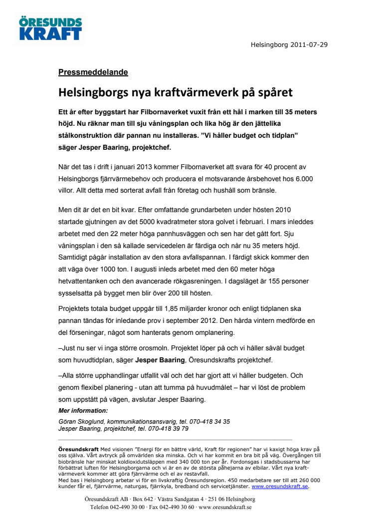 Helsingborgs nya kraftvärmeverk på spåret