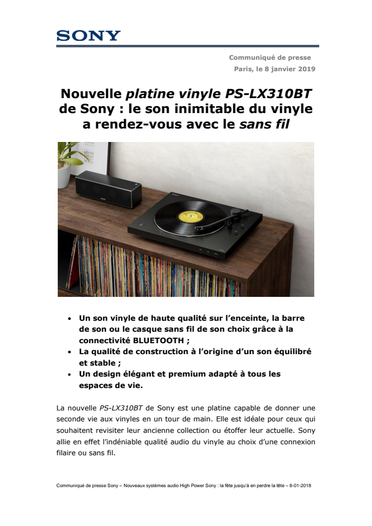 Nouvelle platine vinyle PS-LX310BT de Sony : le son inimitable du vinyle a rendez-vous avec le sans fil