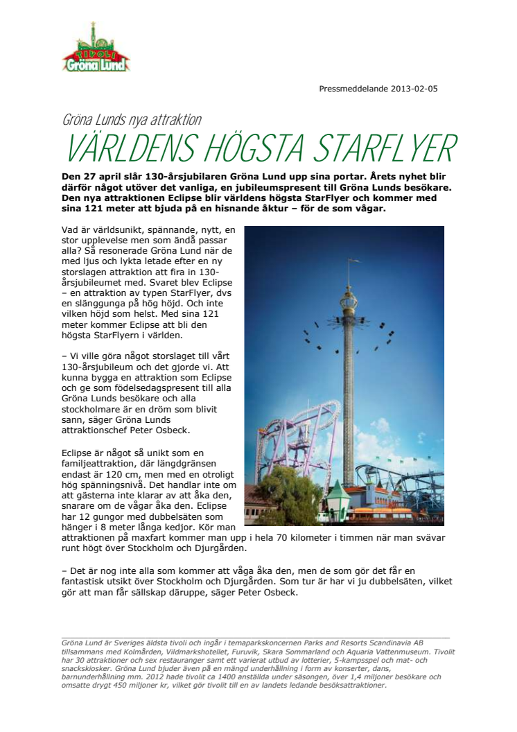 Gröna Lunds nya attraktion - Världens högsta StarFlyer