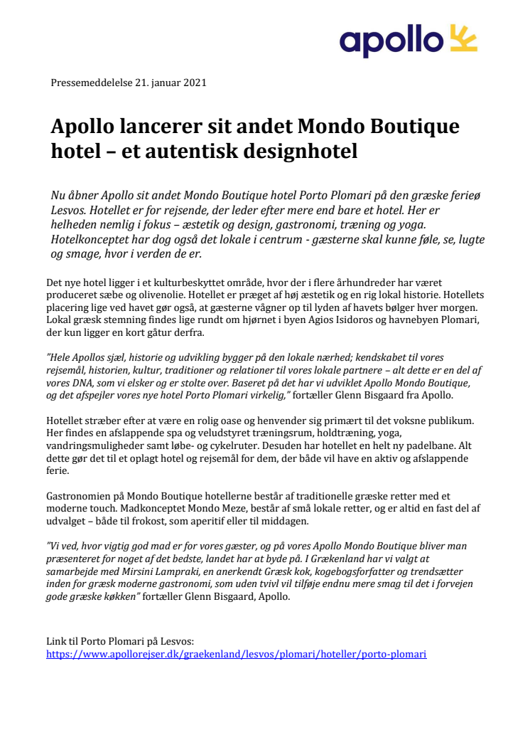 Apollo lancerer sit andet Mondo Boutique hotel - et autentisk designhotel