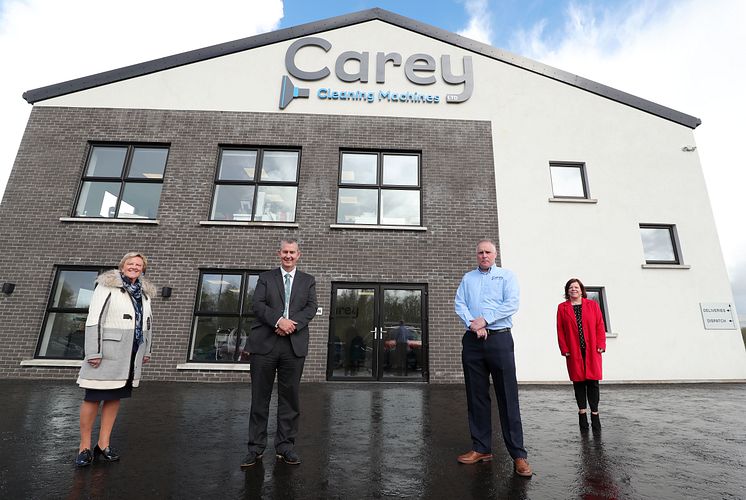 Pictured is MEA LAG Vice Chair, Ald Audrey Wales MBE; DAERA Minister Edwin Poots; Managing Director of Carey Cleaning Machines William Carey and MEA LAG Chair Kelli McRoberts