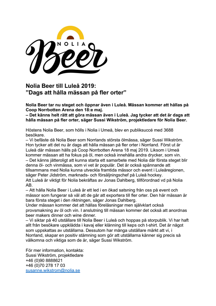Nolia Beer till Luleå 2019: ”Dags att hålla mässan på fler orter”