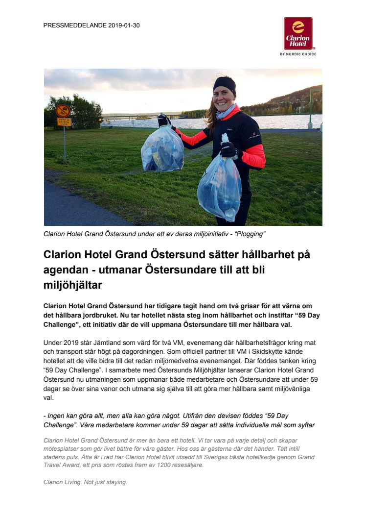 Clarion Hotel Grand Östersund sätter hållbarhet på agendan - utmanar Östersundare till att bli miljöhjältar