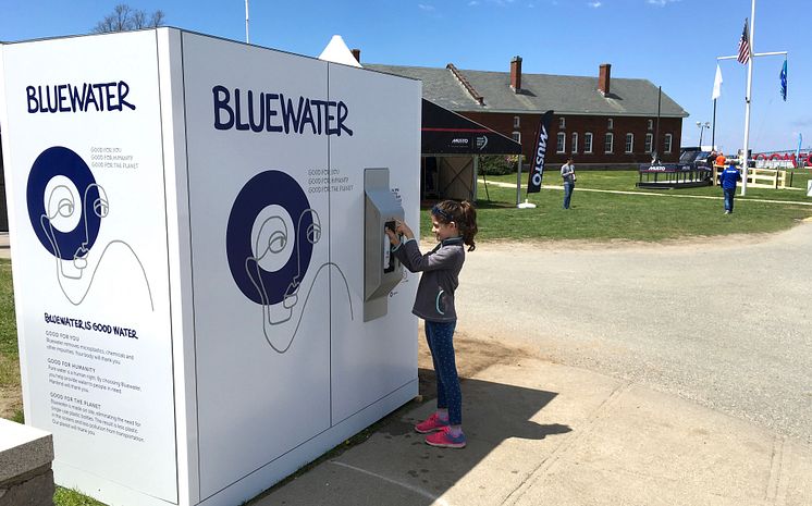 Plastic-free drinking water as pure as nature intended is served without cost  from three unique Bluewater water stations located in the Volvo Ocean Race Village in Newport, RI