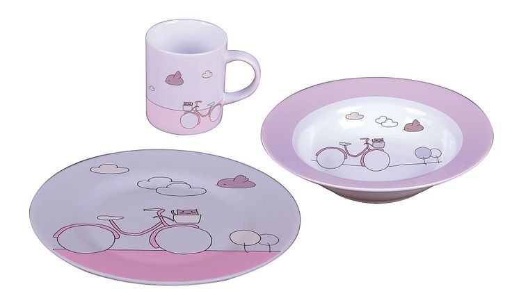 SAM_Kids_Porcelain_Pink_Bike_Set_3-pcs_Plate_Fruit_dish_Mug
