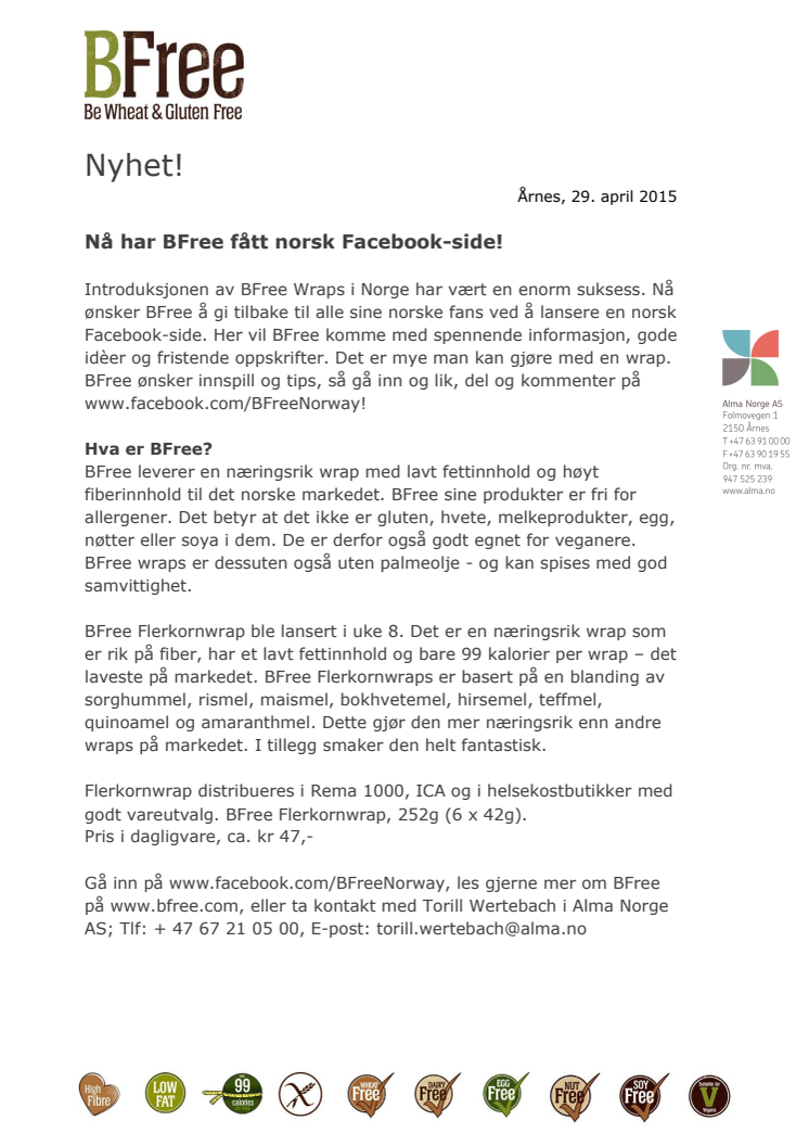 Nå har BFree fått norsk Facebook-side!