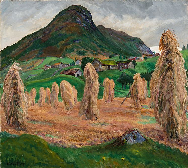 Nikolai Astrup: Kornstaur / Grain Poles, olje på lerret, ca 1920