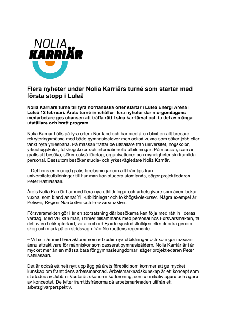 Flera nyheter under Nolia Karriärs turné som startar med första stopp i Luleå