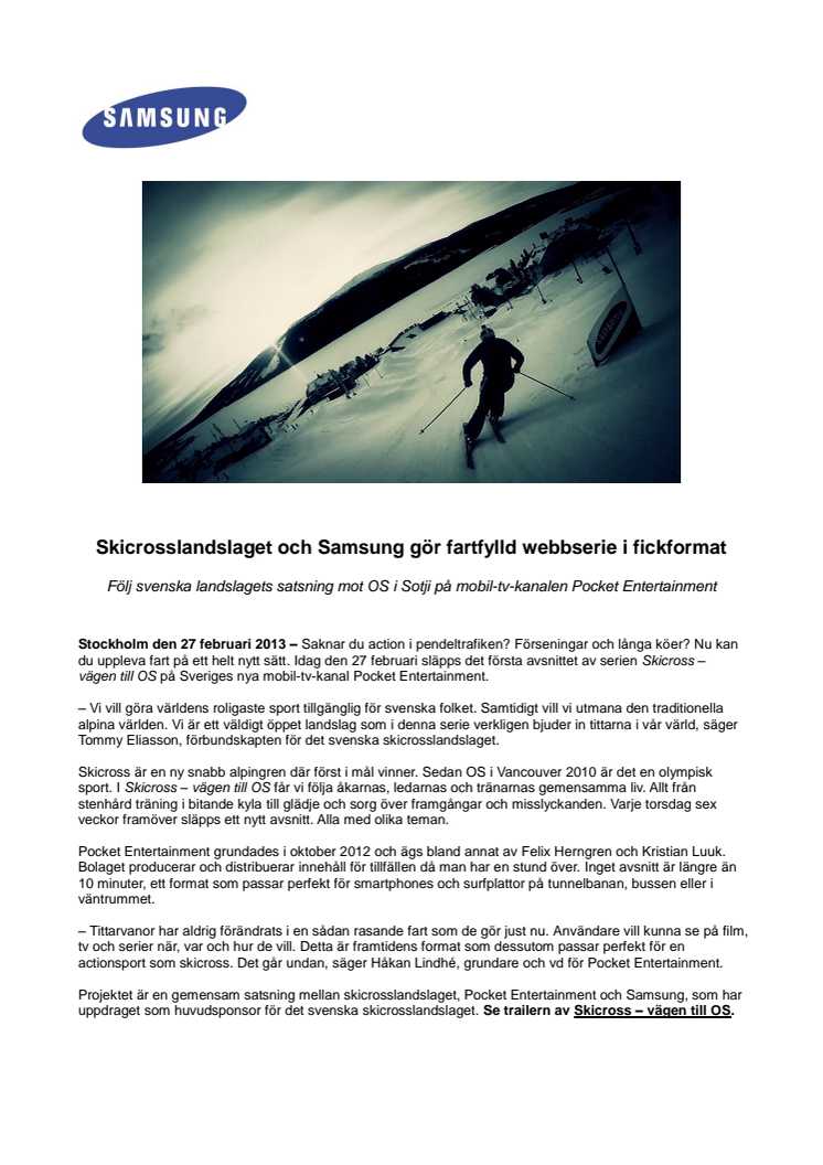 Skicrosslandslaget och Samsung gör fartfylld webbserie i fickformat