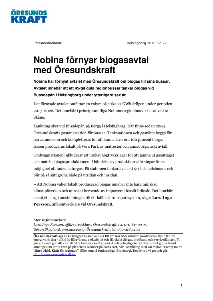 Nobina förnyar biogasavtal med Öresundskraft