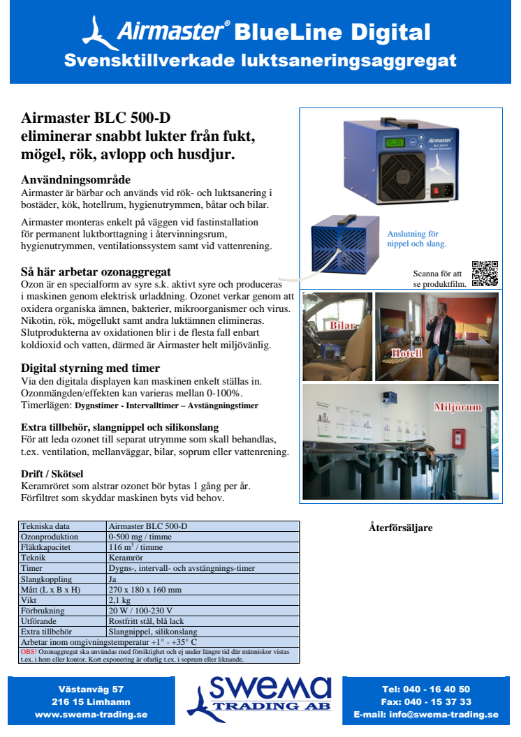 Airmaster BLC 500-D produktblad