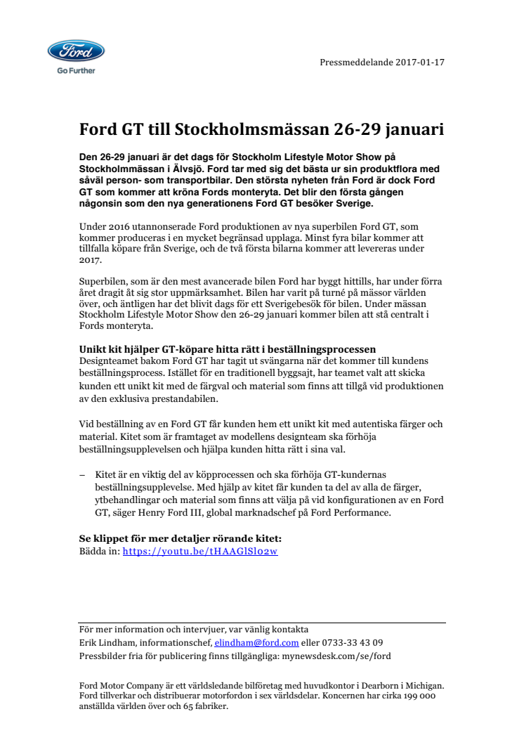 Ford GT till Stockholmsmässan 26-29 januari