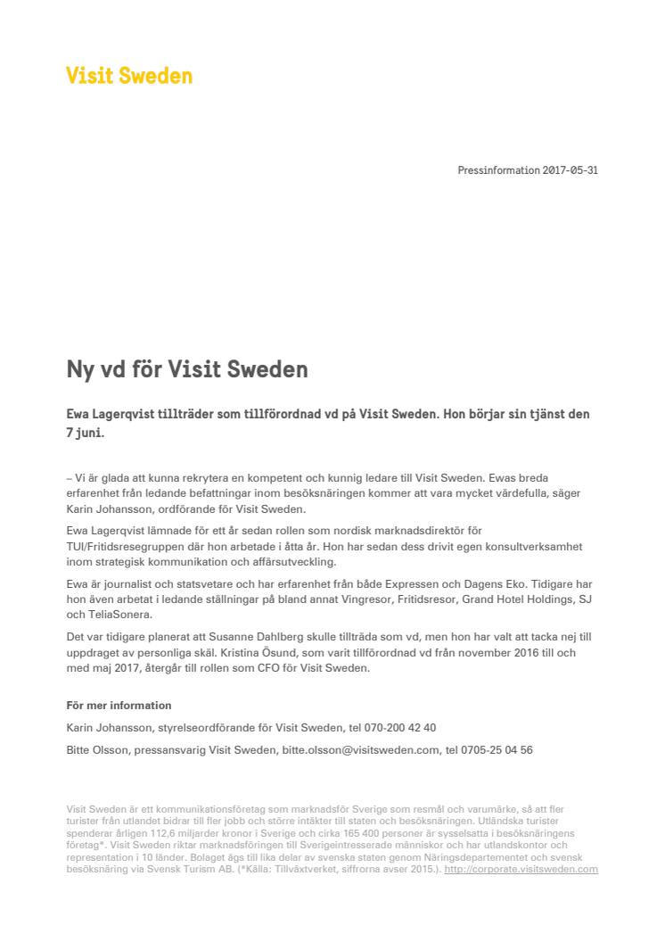 Ny vd för Visit Sweden