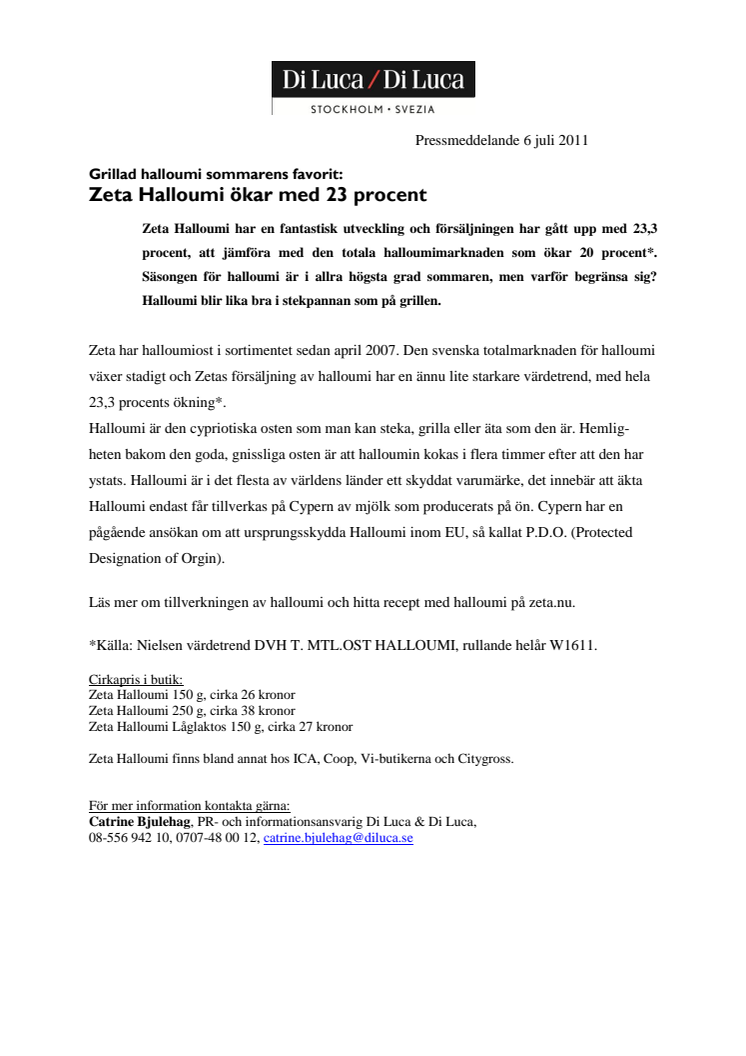 Zeta Halloumi ökar med 23 procent