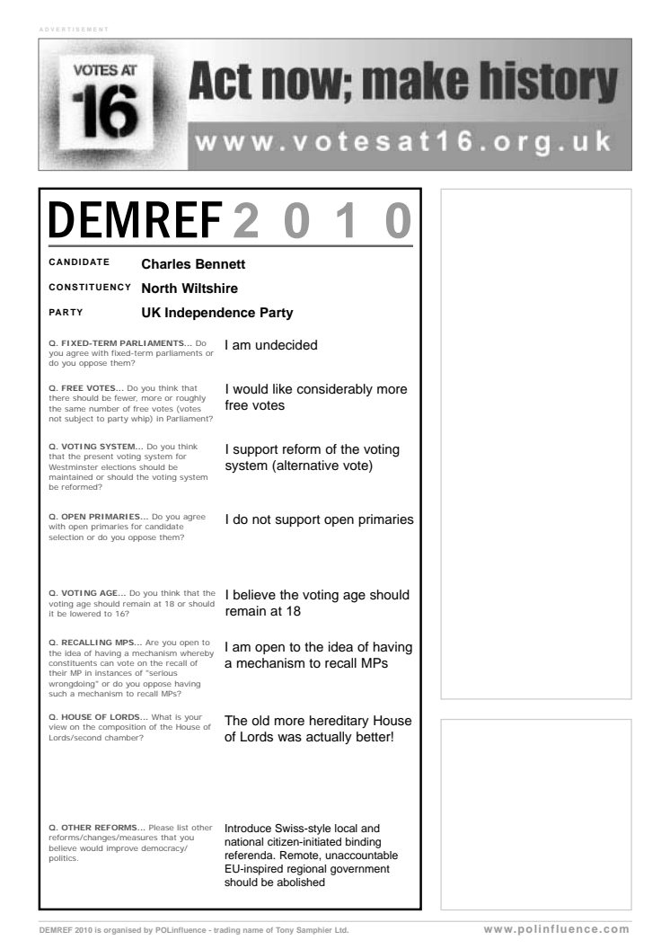 DEMREF 2010: North Wiltshire - Charles Bennett (general election candidate)