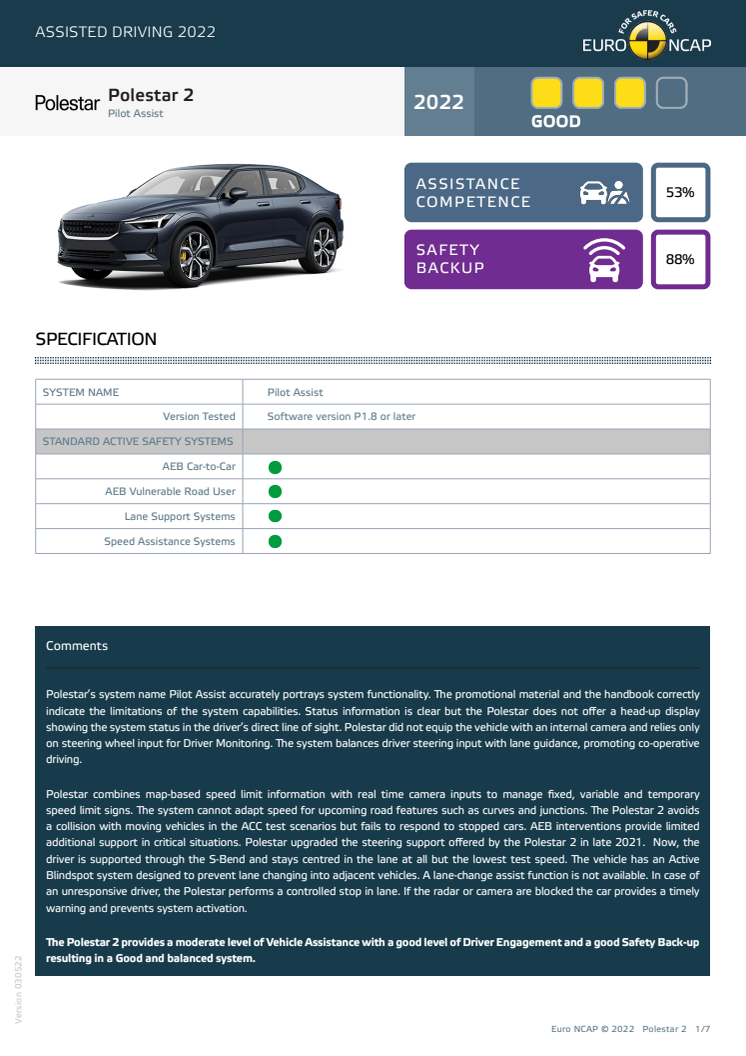 Euro NCAP-Assisted Driving 2022-Polestar 2-Datasheet.pdf