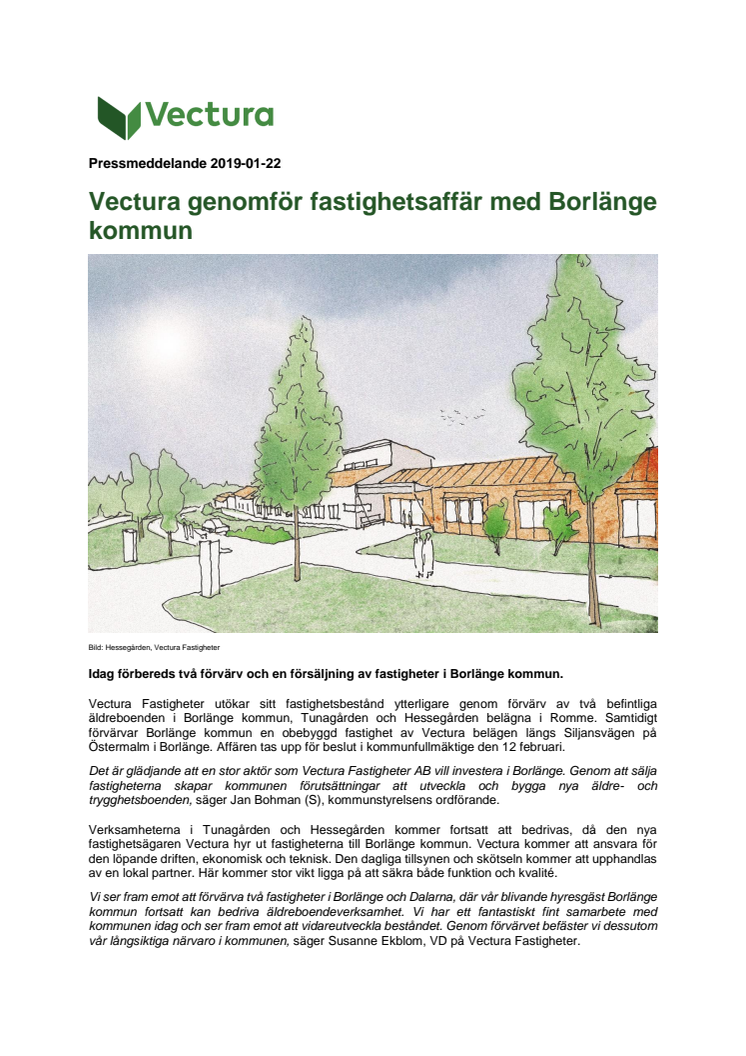 Vectura genomför fastighetsaffär med Borlänge kommun