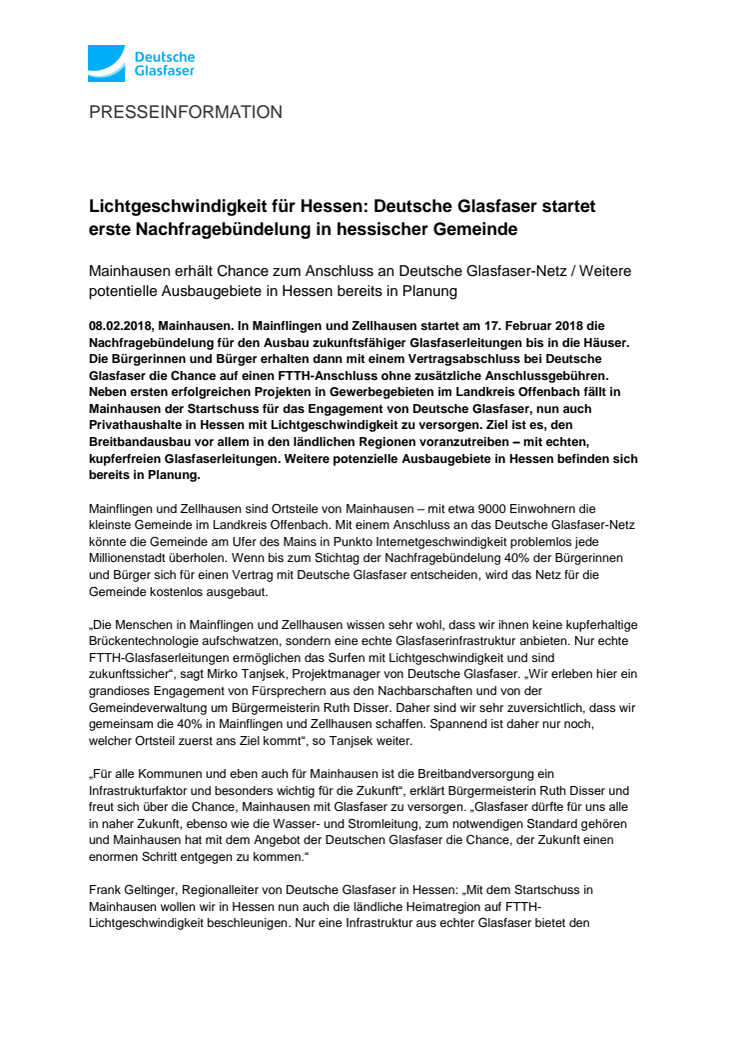 Lichtgeschwindigkeit für Hessen: Deutsche Glasfaser startet erste Nachfragebündelung in hessischer Gemeinde