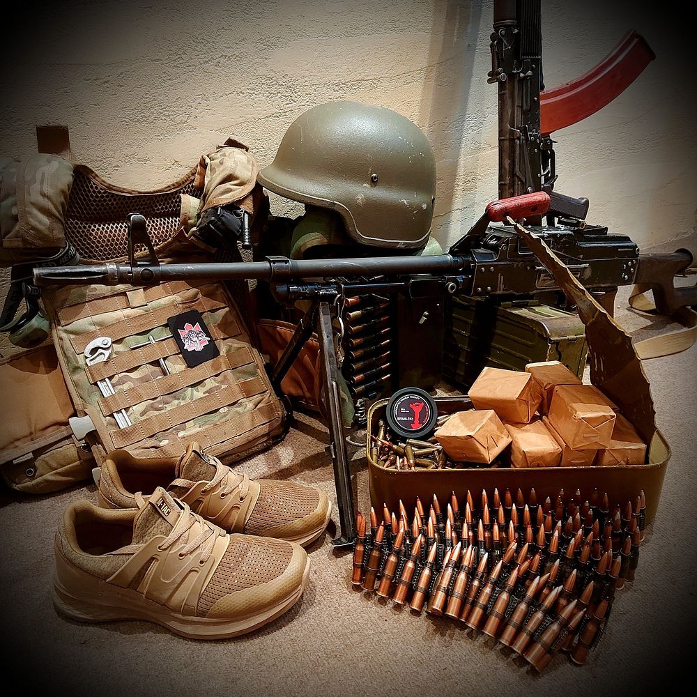 A fraction of Ingvar's combat equipment, which also includes his self-made Ukrainian snus