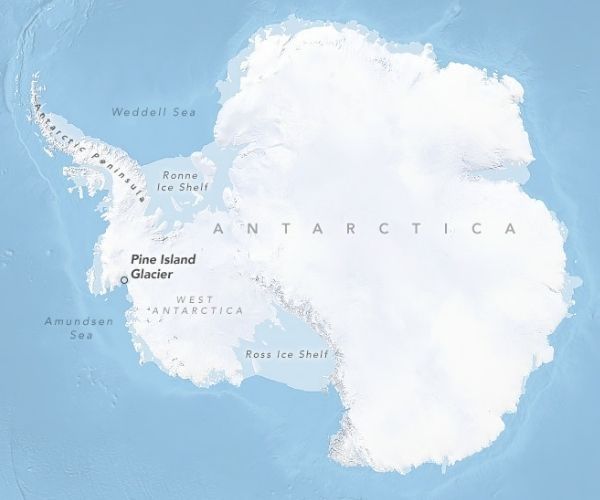 Map showing location of Pine Island Glacier in Antarctica
