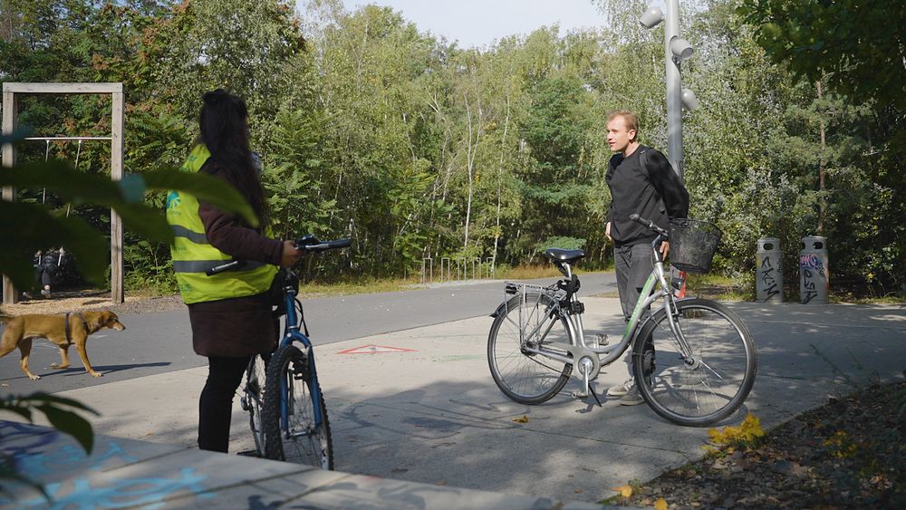 Stopp ved et sykkelfelt i enden av Gleiesdreieck park