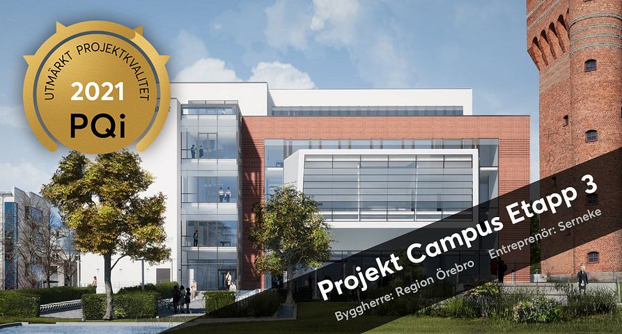 Projekt Campus Etapp 3 i Örebro har tilldelats kvalitetsutmärkelsen ”PQi – Utmärkt Projektkvalitet”. Framgångsrik upphandling, transparens och samverkan är några av framgångsfaktorerna.